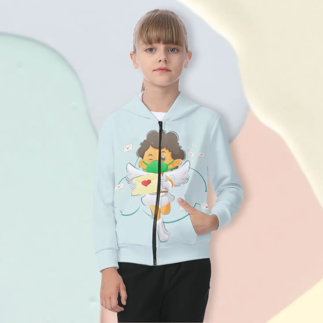 All-Over Print Kid's Zip-up Hoodie With Patch Pocket