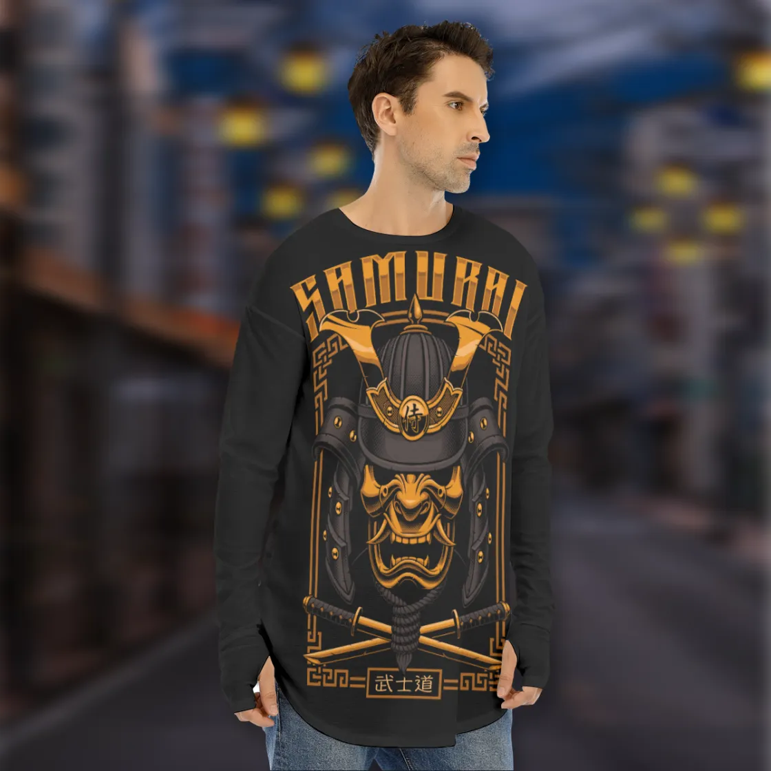 All-Over Print Men's Fingerless Long Sleeve T-shirt