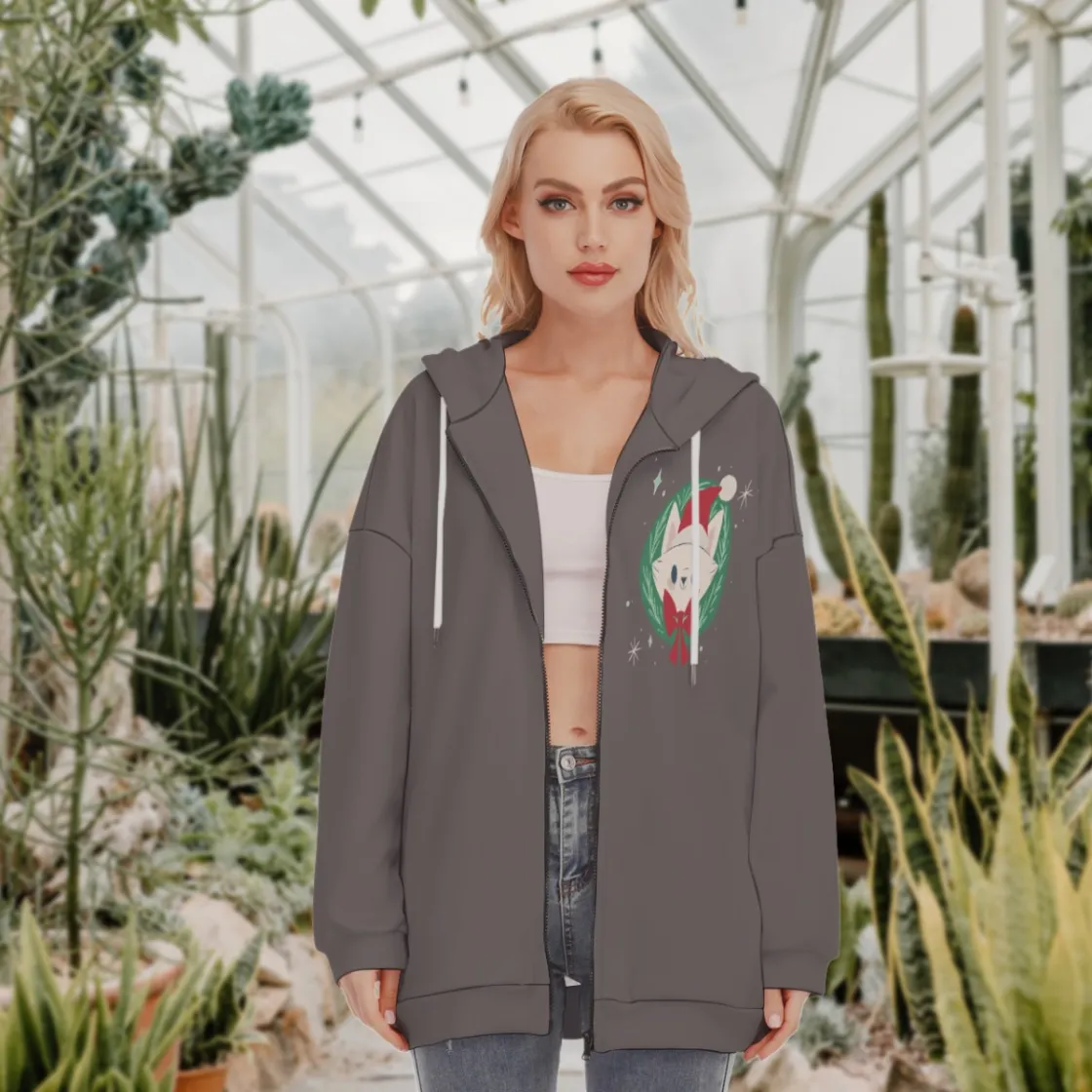 All-Over Print Women's Long Hoodie With Zipper Closure