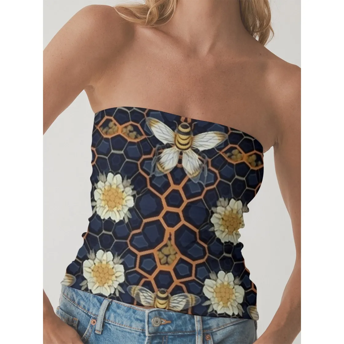 All-Over Print Women's Double-Layer Strapless Top