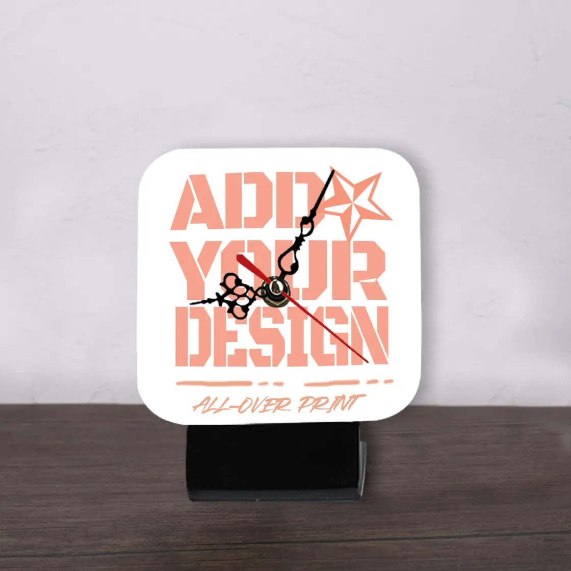 All-Over Print Square Shape Wood Clock