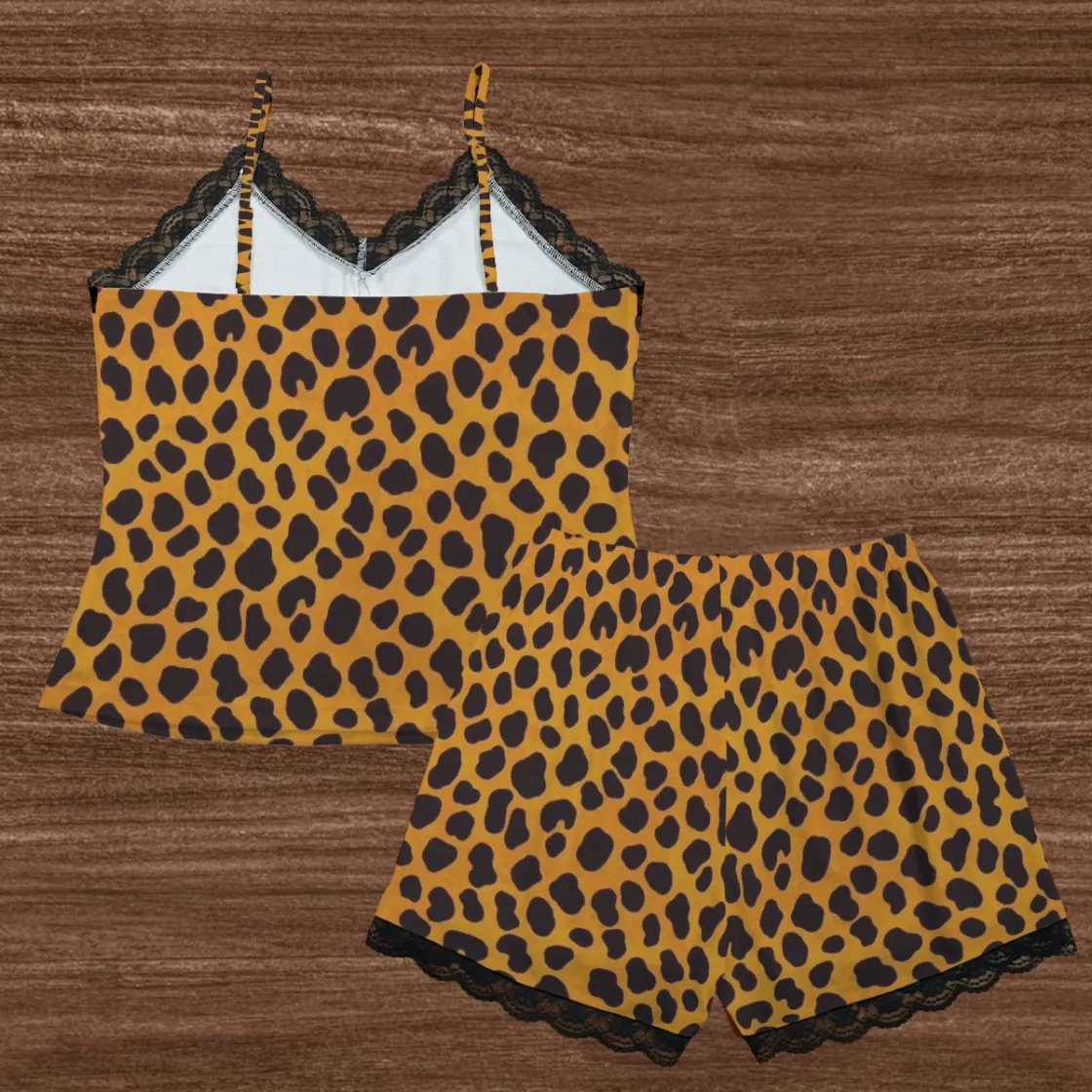 All-Over Print Women's Cami Home Suit With Lace Edge