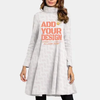 All-Over Print Women's High Neck Dress With Long Sleeve