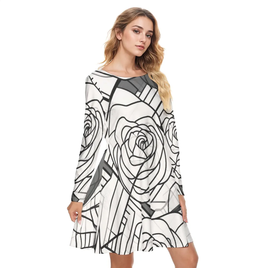 All-Over Print Women's Round Neck Dress|190GSM Cotton