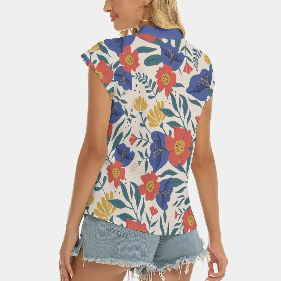 All-Over Print Women's Stacked V-neck Short Sleeve Blouse