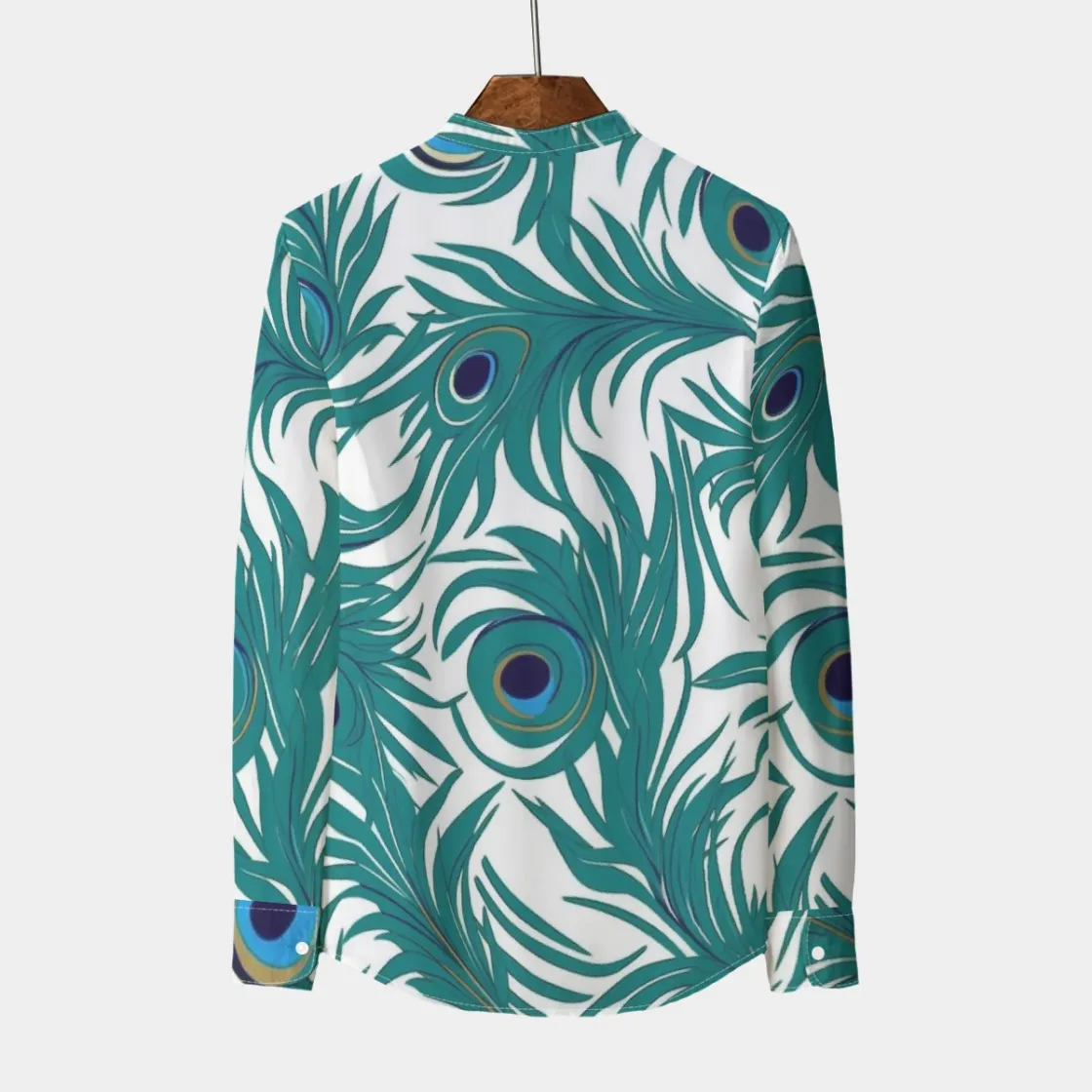 All-Over Print Men's Stand Collar Shirt With Long Sleeve|110GSM Imitation Flax