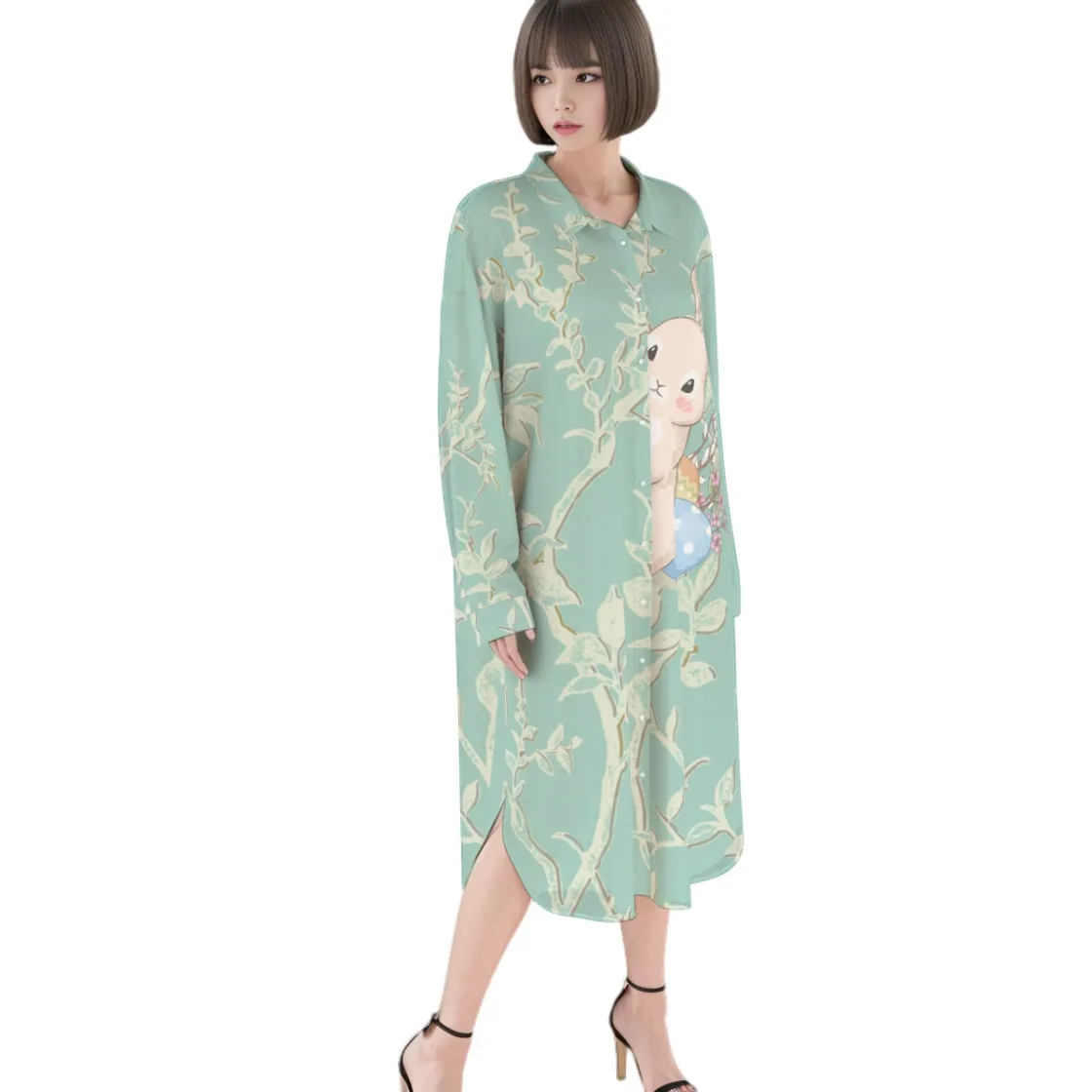 All-Over Print Women's Long Shirt Dress | Rayon