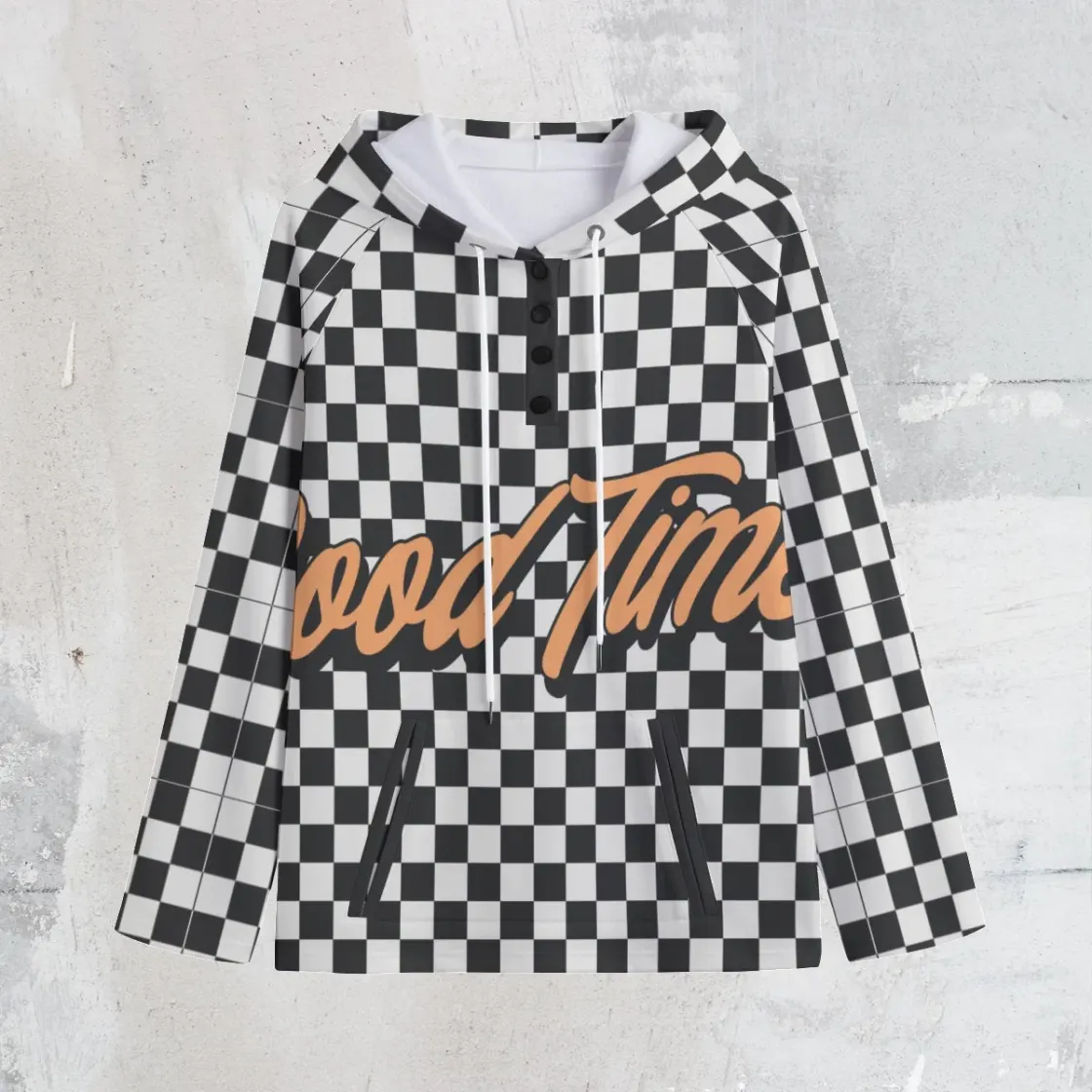 All-Over Print Women's Lapel Hoodie with Pocket