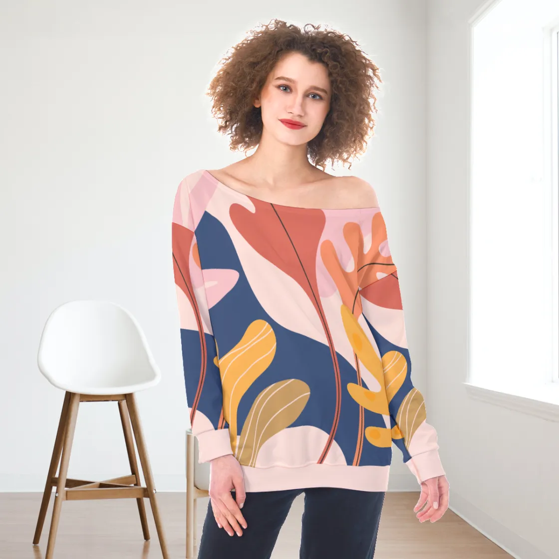 All-Over Print Oversized Women's Off-Shoulder Sweatshirt