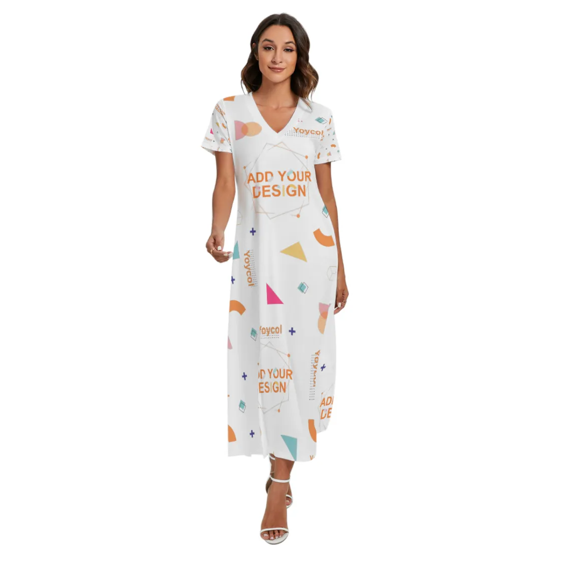 All-Over Print Women's V-neck Dress With Side Slit