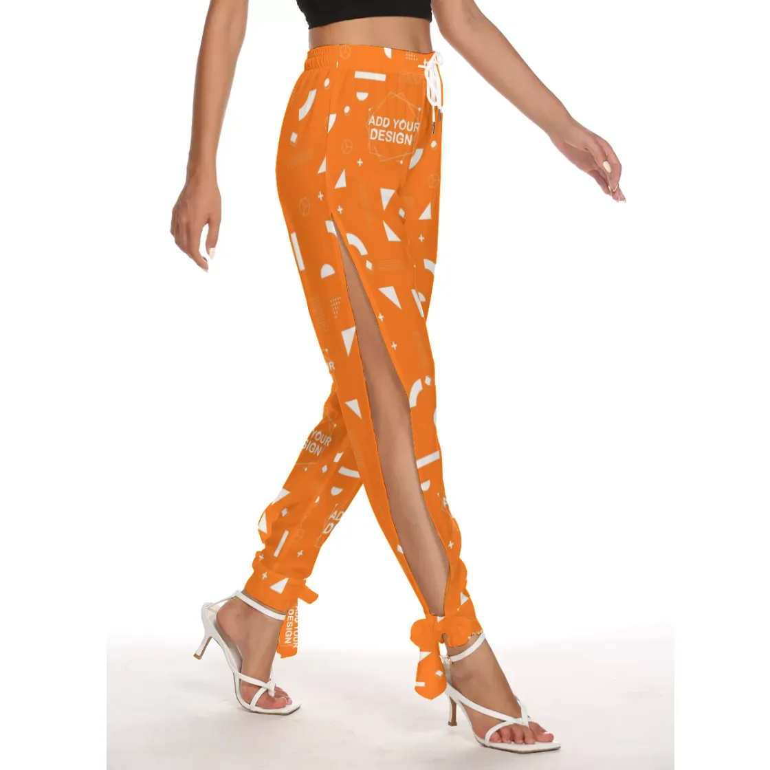 All-Over Print Women's Side Seam Cutout Pants With Bottom Strap